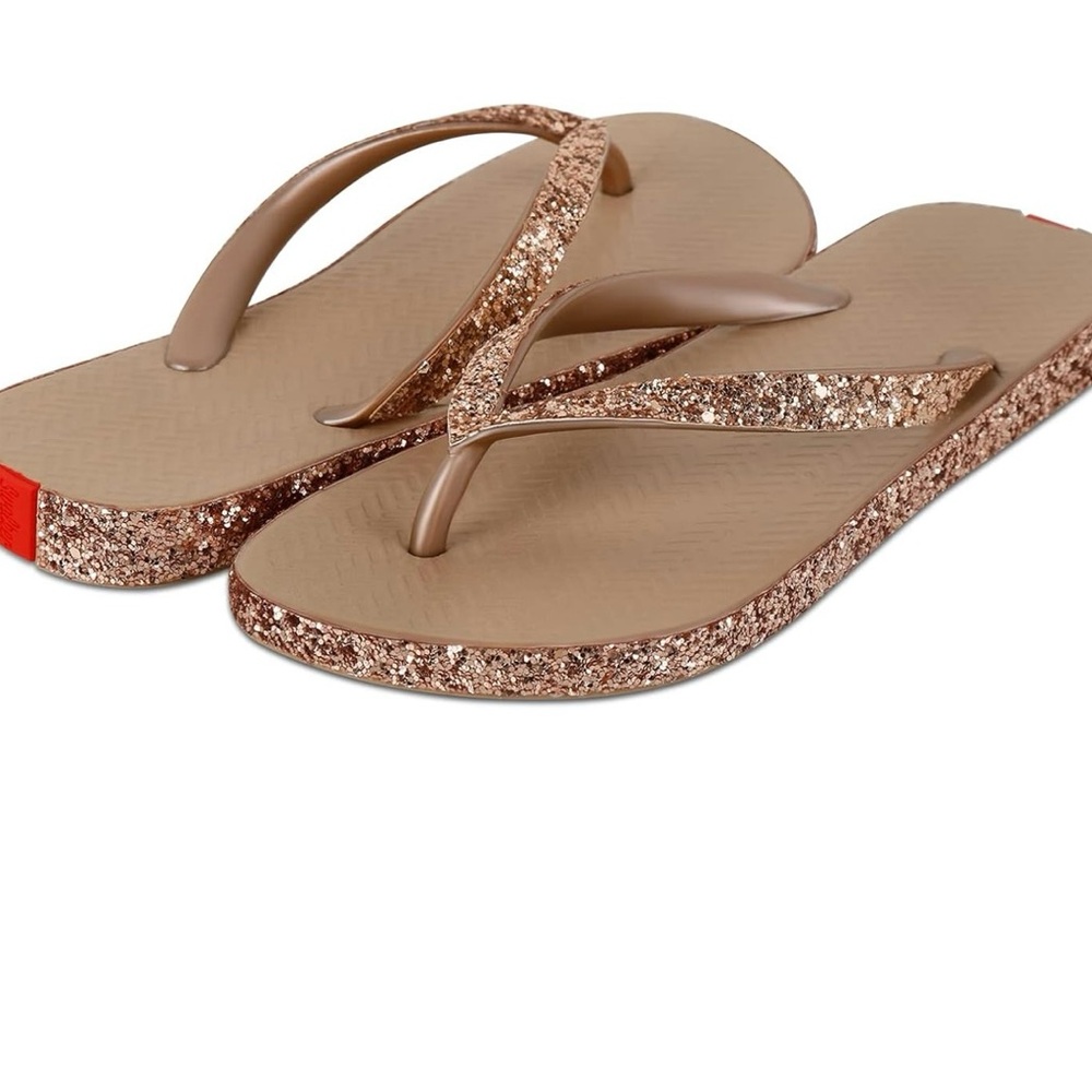 Glittery Tan Flip Flops rose gold glitter brand new